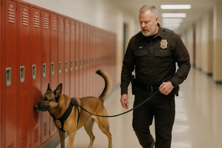 Detection dog with handler